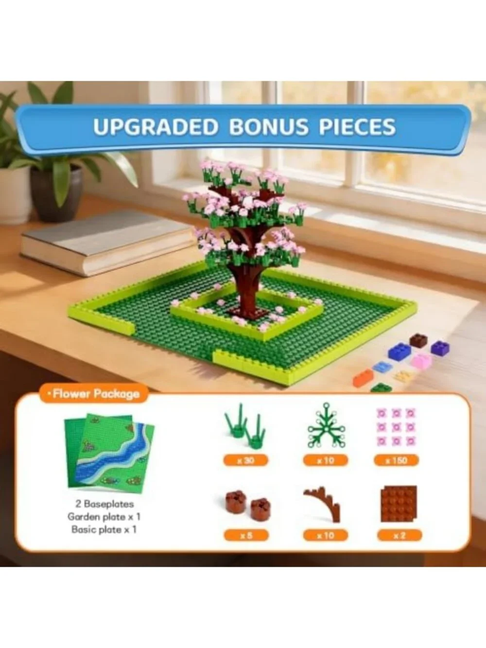 1800-Piece Building Bricks Set with Sticky Plates, Flowers, Trees & 14 Colors